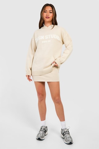 Sweat oversize à capuche et minijupe - Beige