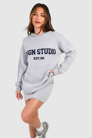 Sweat oversize à capuche et minijupe - Gris