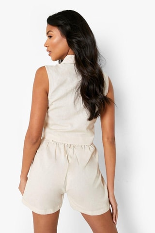 Chemisier noué et short - Beige