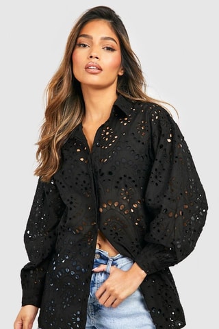 Chemisier oversize en broderie anglaise - Noir