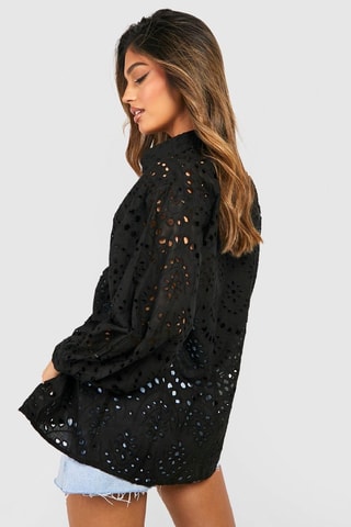 Chemisier oversize en broderie anglaise - Noir