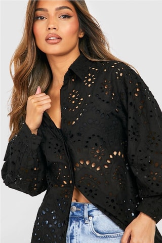 Chemisier oversize en broderie anglaise - Noir