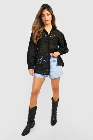 Chemisier oversize en broderie anglaise - Noir