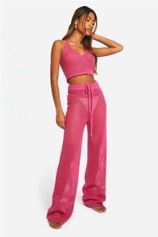 Crop top et pantalon wide legs - Rose