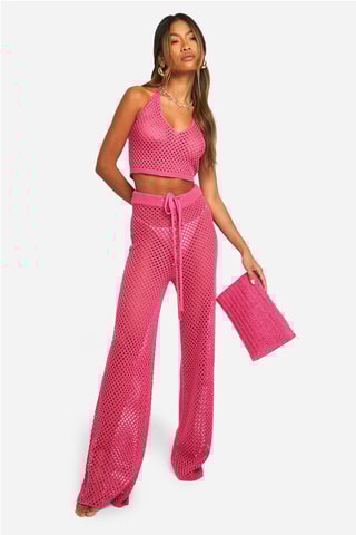 Crop top et pantalon wide legs - Rose
