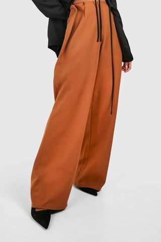 Pantalon wide legs taille haute - Marron