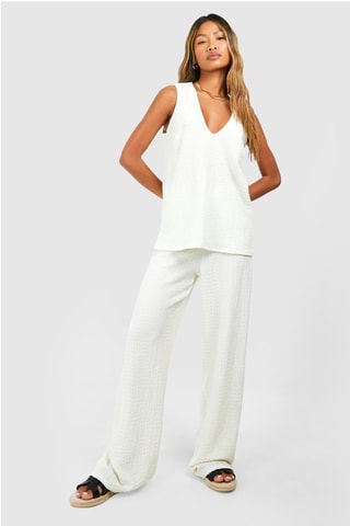 Top et pantalon wide legs - Ecru
