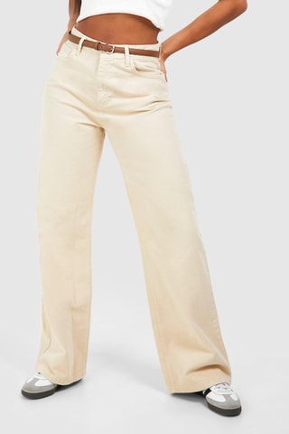 Jean droit taille haute - Crème