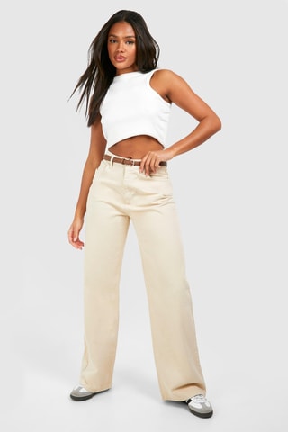 Jean droit taille haute - Crème