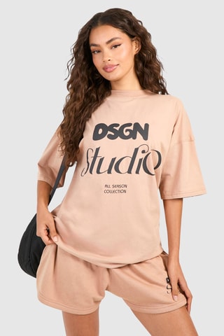 T-shirt oversize et short - Taupe