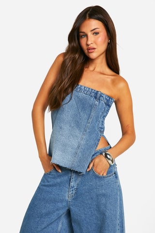 Top bustier en jean - Bleu