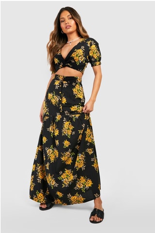 Crop top et jupe longue - Noir et jaune