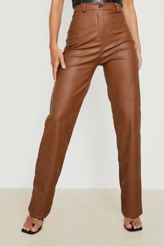 Pantalon droit taille haute - Marron