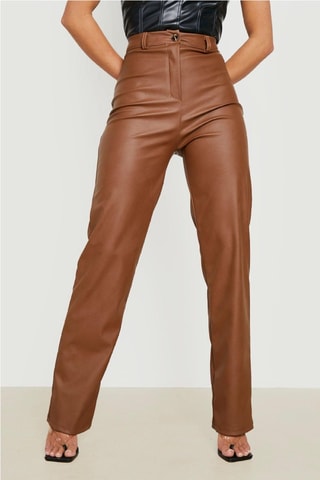 Pantalon droit taille haute - Marron
