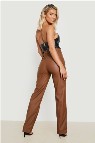 Pantalon droit taille haute - Marron