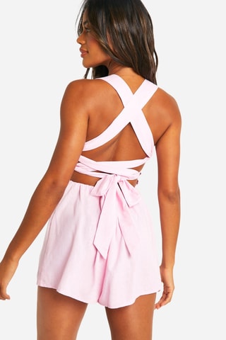 Combishort en lin - Rose