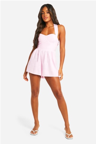 Combishort en lin - Rose