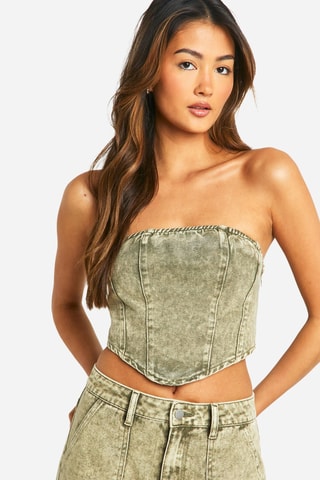 Crop top bustier en jean - Kaki