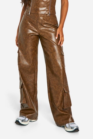 Pantalon cargo taille haute - Marron