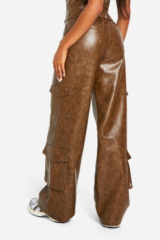 Pantalon cargo taille haute - Marron