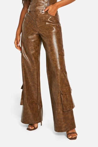 Pantalon cargo taille haute - Marron