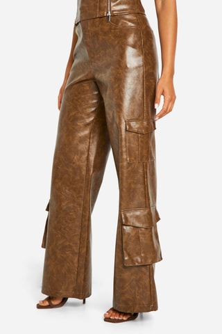 Pantalon cargo taille haute - Marron