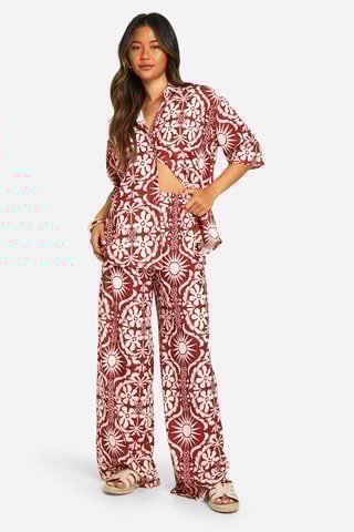Chemisier oversize et pantalon wide legs - Rouille