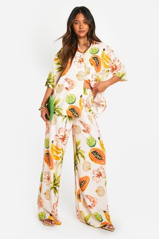Chemisier oversize et pantalon wide legs - Ecru et orange