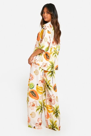 Chemisier oversize et pantalon wide legs - Ecru et orange