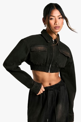 Veste courte en jean - Noir