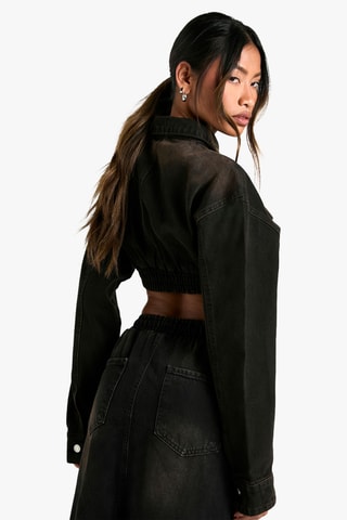Veste courte en jean - Noir