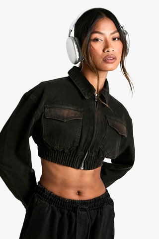 Veste courte en jean - Noir