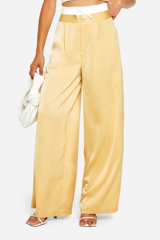 Pantalon palazzo taille haute - Jaune