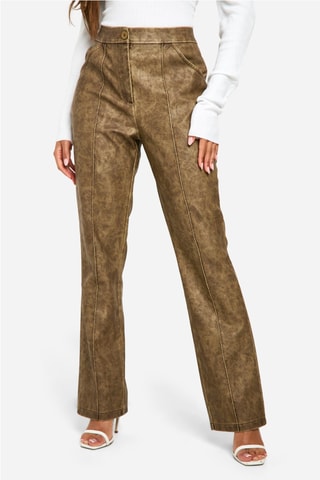Pantalon cigarette taille haute - Marron