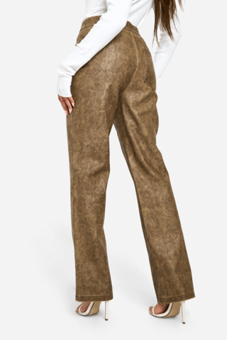 Pantalon cigarette taille haute - Marron