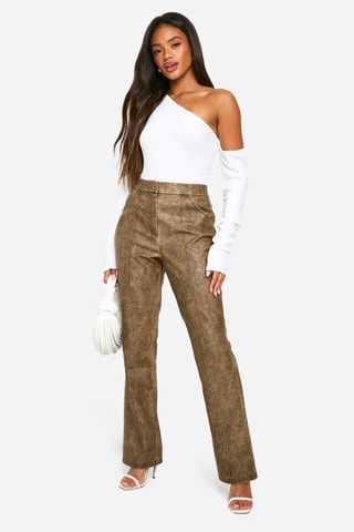 Pantalon cigarette taille haute - Marron