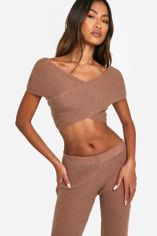 Crop top et pantalon flare - Marron