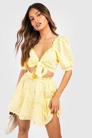 Crop top et jupe patineuse - Vert citron