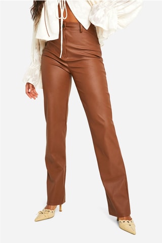 Pantalon droit taille haute - Marron