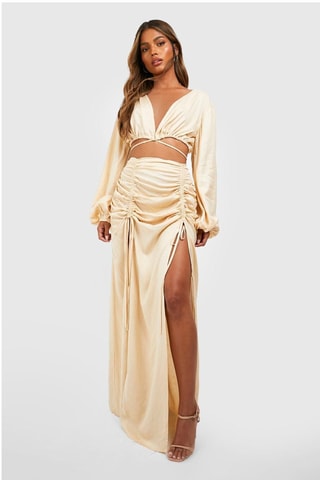 Crop top et jupe longue taille haute - Beige