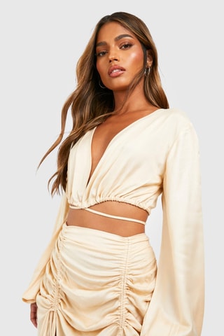Crop top et jupe longue taille haute - Beige