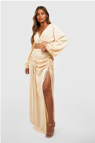 Crop top et jupe longue taille haute - Beige