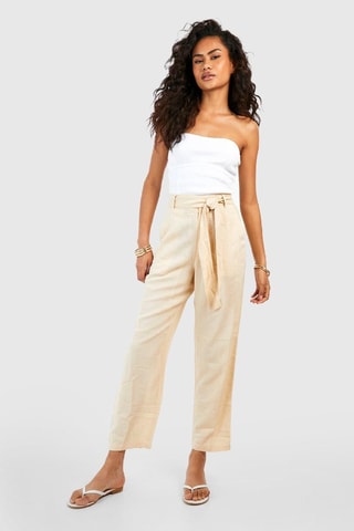Pantalon cigarette taille haute - Beige