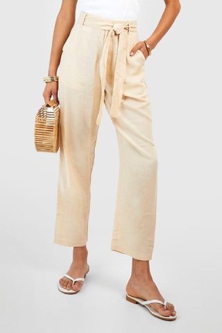 Pantalon cigarette taille haute - Beige