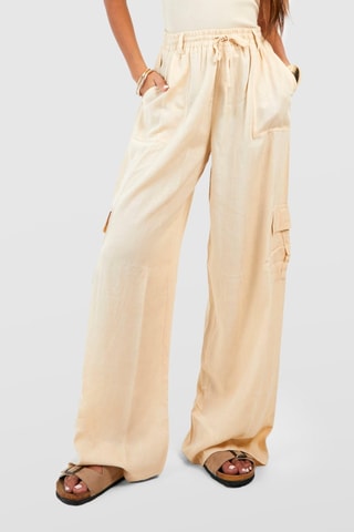 Pantalon cargo taille haute - Beige