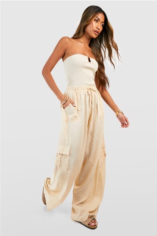 Pantalon cargo taille haute - Beige