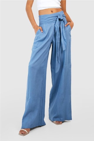 Pantalon wide legs taille haute - Bleu
