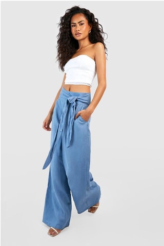 Pantalon wide legs taille haute - Bleu
