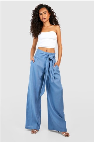Pantalon wide legs taille haute - Bleu