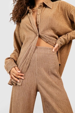 Pantalon wide legs taille haute - Marron